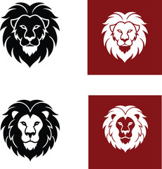 Set of Lion Head Silhouette Logos – Bold Animal Emblem Collection in Black and Red Variations