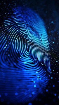 A glowing digital fingerprint scan. Concept for cybersecurity, biometric authentication, data protection, and the future of personal identity.