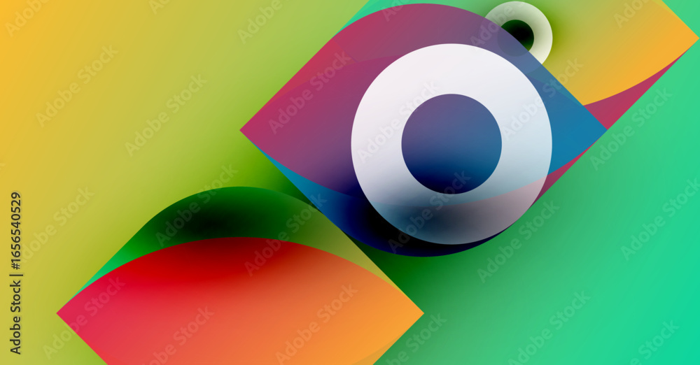 Wall mural abstract shapes overlap, creating vibrant color blends. design features circular elements, smooth gr