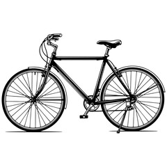Obraz premium A classic black and white vector illustration of a city bicycle with fenders and a kickstand, featuring clean lines and a functional design.