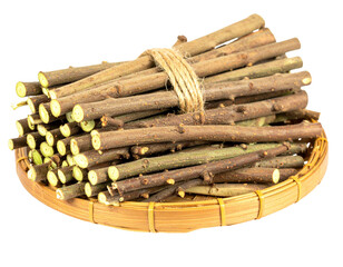 Neem Stick (Datun) Bundle Isolated_Traditional neem twigs bundle tied together