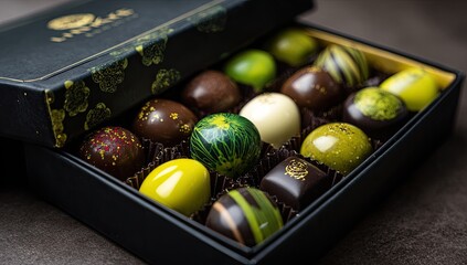 Gourmet chocolates in a black box