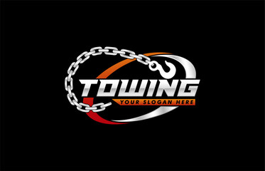 towing car logo template Crane Service vector illustration for automotive on black background