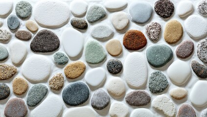 A decorative wall of multicolored stones