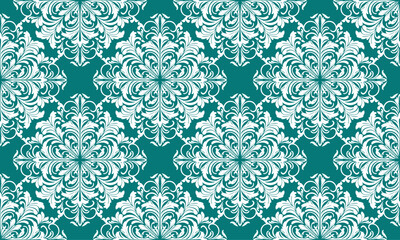 Elegant Teal Damask Floral Print, seamless floral texture, elegant damask pattern, featuring swirling, carpet floral tiles vector design, wall art decoration, floor decoration, ceramic design.