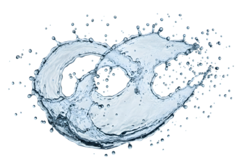 A dynamic and refreshing clear water splash creating a circular crown shape with droplets, captured in motion and isolated on a clean white background.