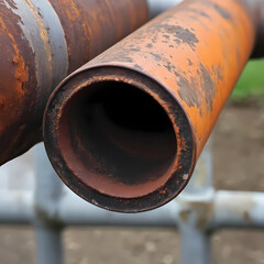 Close-Up of Rusty Metal Pipe with Orange and Brown Corrosion  