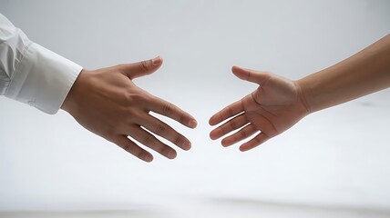 Two hands reaching out towards each other against a plain white background