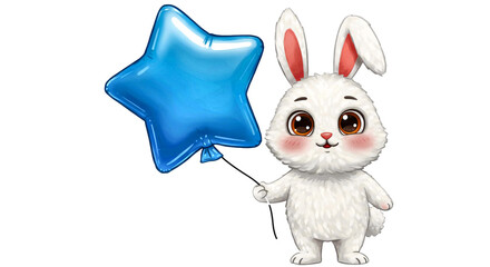 Coelho com balão de estrela em celebração mágica
