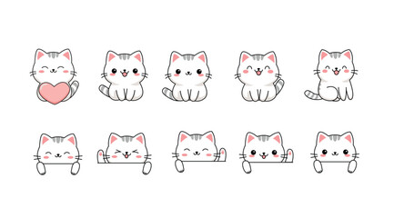 Cute White kitten Character Set