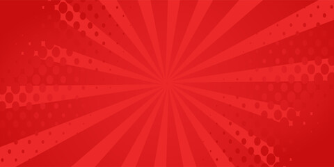 Red comic sunburst effect background with halftone. pop art comic-style vector background. Suitable for templates, sale banners, events, ads, web and pages