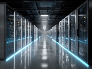 Fototapeta premium Modern server room, glowing pathway