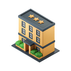 Isometric illustration of a three star hotel building. Perfect for travel, hospitality, and accommodation websites.