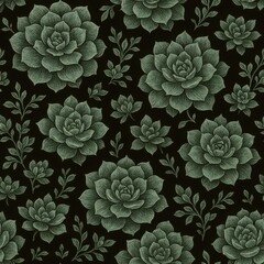 Decorative Succulent Plants with Leaves on Black Background