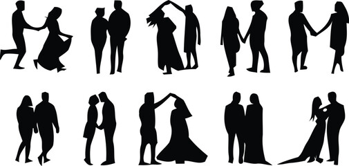 Vector silhouettes of people in various poses including men, women, business, and fashion styles
