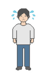 Confused man in white clothes in pixel art