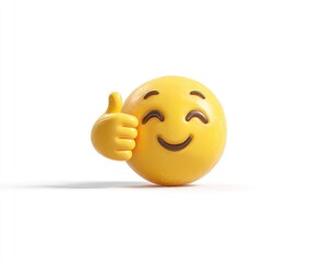 Fototapeta premium 3D rendered emoji, round yellow face with a thumbs-up gesture