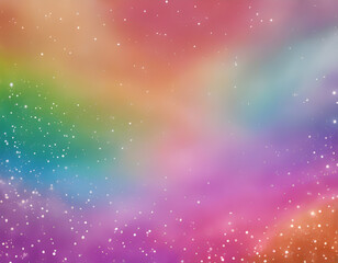 Fototapeta premium Vibrant wavy rainbow gradients in pink, orange, yellow, green, blue, and purple with scattered sparkling stars.