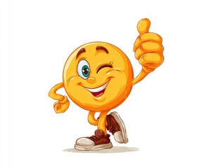 Smiling emoji with thumbs up, cartoon style
