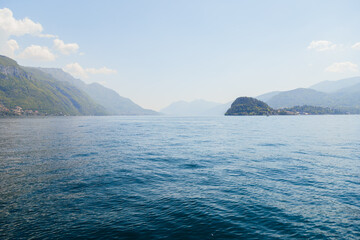 Scenic panoramic view of Lake Como in northern Italy