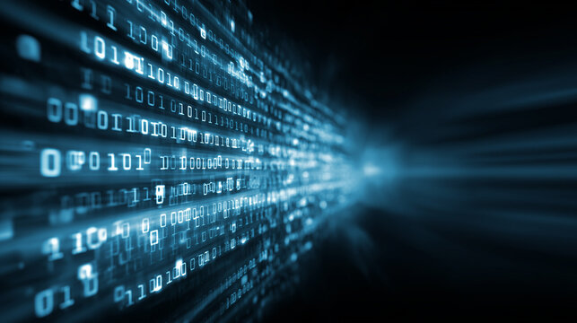Digital Data Stream: Abstract Binary Code in Blue Tone for Technology and Innovation Concepts