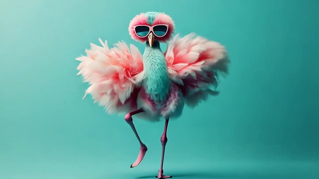 Contemporary 3D Vector Illustration of a Dancing Stork in Urban Streetstyle Fashion