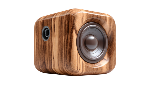 modern wooden speaker box isolated on white background, HD realistic