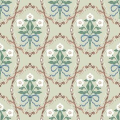  flowers Ikat Seamless Pattern &bull; Bohemian Textile Design &bull; Traditional Fabric Texture &bull; Digital Background for Print and Crafts