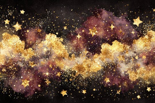 Gold and maroon galaxy nebula with stars