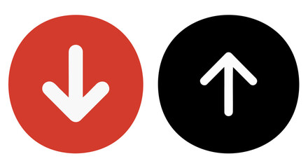 A red circular icon with a white down arrow next to a black circular icon with a white up arrow.
