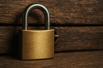 Secure brass padlock on wood