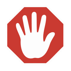 Obraz premium A white open hand symbol is displayed on a red octagonal stop sign, symbolizing a call to stop violence or abuse.