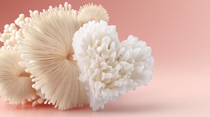 stylized illustration where the stem of an enoki mushroom forms a graceful, curved line that extends into a delicate, heart-shaped symbol, connecting the idea of healthy food with a sense of 