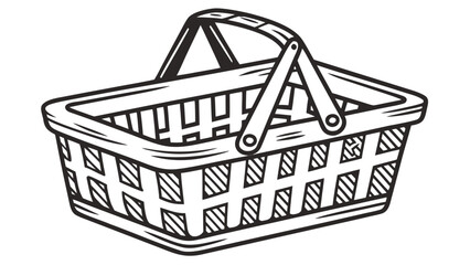 Illustration of a woven picnic basket with a handle on a white background in a cartoon style