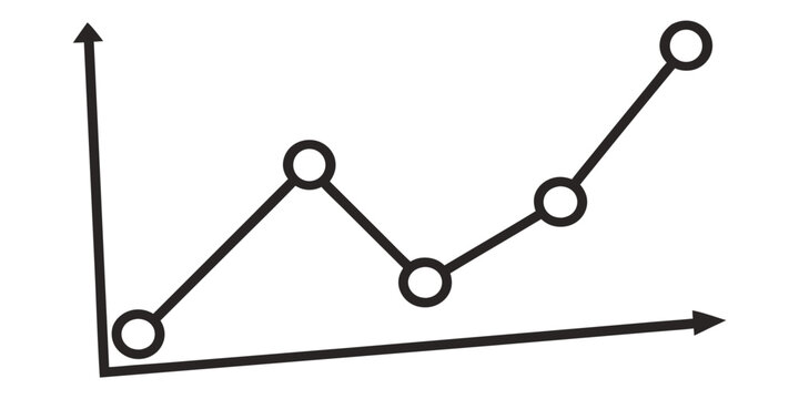Line graph with upward trend and circular data points on x and y axis in black and white style