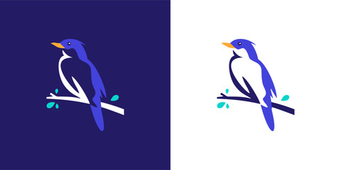 Bird  logo design illustration on a Branch Logo with Negative Space