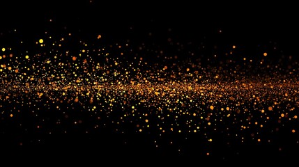 Abstract black background with floating golden particles. Dynamic light