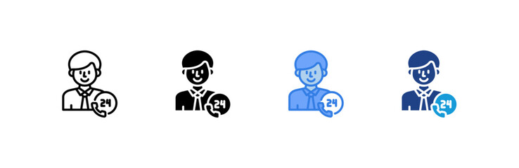 24 Hours Support icon set multiple style collection