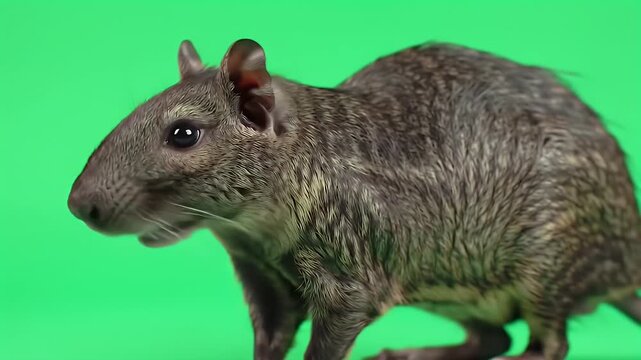 Agouti-like Rodent Isolated on Green Screen: Side View of a Curious Wild Mammal Ready for Compositing
