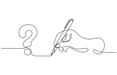 Obraz premium Continuous one line drawing of Hand writes question mark vector illustration. Editable stroke