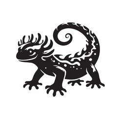 black Fire Salamander Silhouette Vector, High Quality Illustration on White Background