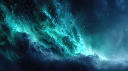 Fototapeta premium Spectacular Teal Nebula with Stars and Cloud Formations in Deep Space