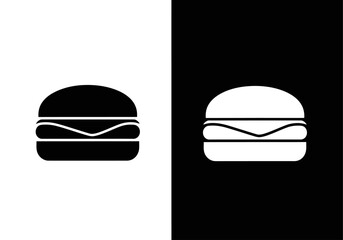 Fototapeta premium Burger Silhouette: A minimalist, eye-catching graphic showcasing two monochrome burger illustrations, set against opposing black and white backgrounds.
