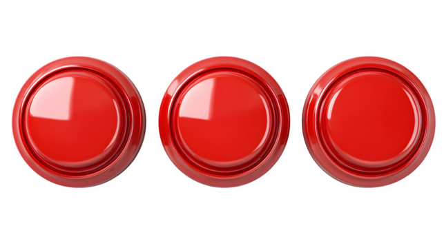 red 3D button set isolated on white background, HD realistic