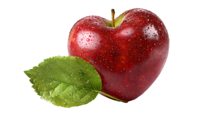 red apple with green leaf in heart shape isolated on white background, HD realistic