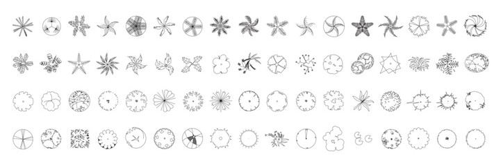 Top View Vector Icons of Trees and Plants for Floor Plan and Architectural Design Projects	