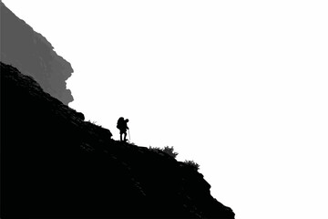 Mountain Hiker Silhouette Landscape Vector

Adventure Hiking Scene with Mountains and Forest

Explorer Standing on Cliff with Pine Trees and Peaks