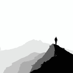 Mountain Hiker Silhouette Landscape Vector

Adventure Hiking Scene with Mountains and Forest

Explorer Standing on Cliff with Pine Trees and Peaks