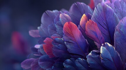 Abstract Purple Feathers with Red and Gold Highlights Close-up Texture