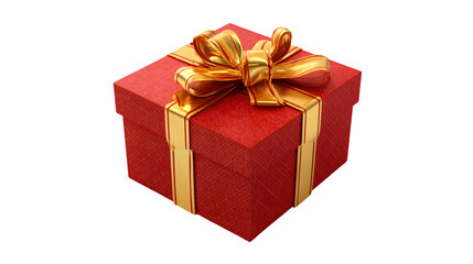 Obraz premium red gift present box with golden ribbon bow isolated on white background, HD realistic